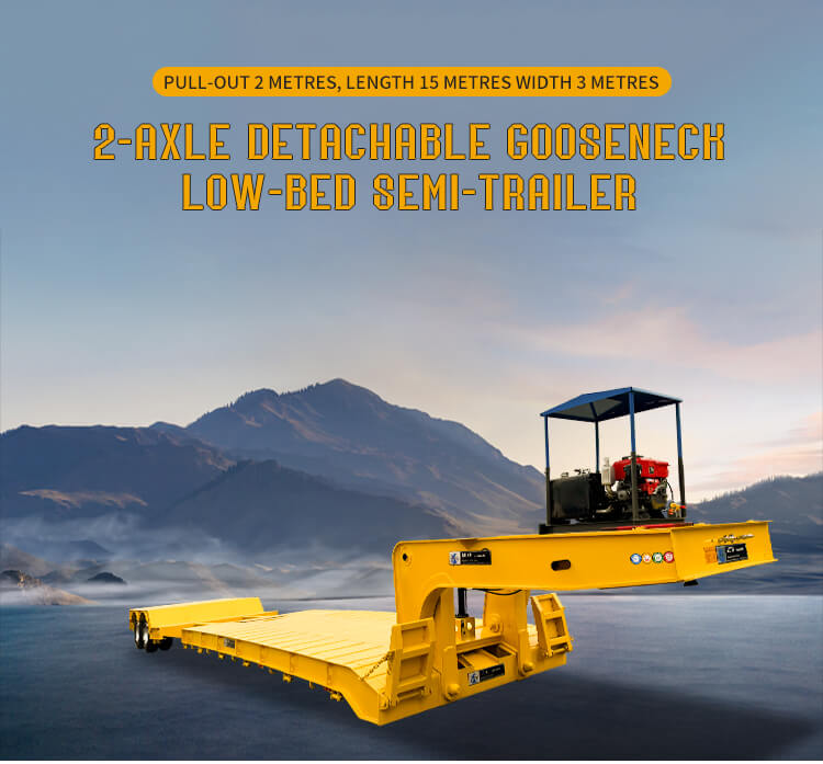 Remorque surbaissée à col de cygne amovible hydraulique à 2 essieux, 120 tonnes