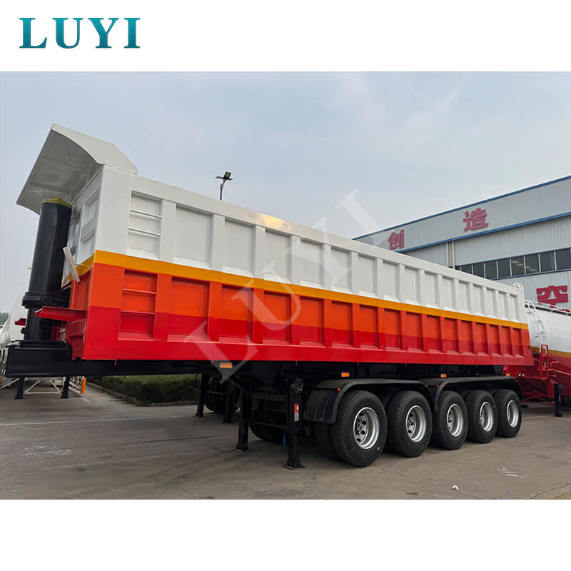 Semi-remorque à benne basculante arrière à cinq axes Luyi exportée au Ghana, équipement lourd professionnel reconnu