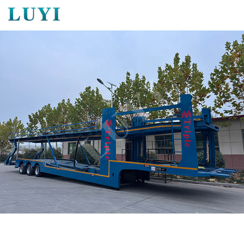 Semi-remorque porte-voiture à 3 essieux, remorque porte-conteneur de 17 mètres