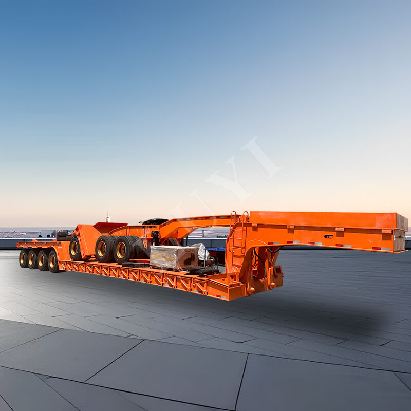 Semi-remorque surbaissée à col de cygne amovible à 4 essieux de 80 tonnes Semi-remorque surbaissée à col de cygne amovible à 4 essieux de 80 tonnes