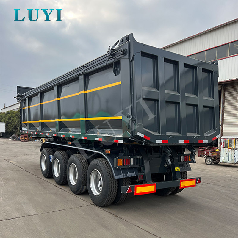 Semi-remorque à basculement arrière à 4 essieux pour le transport de matériaux en vrac