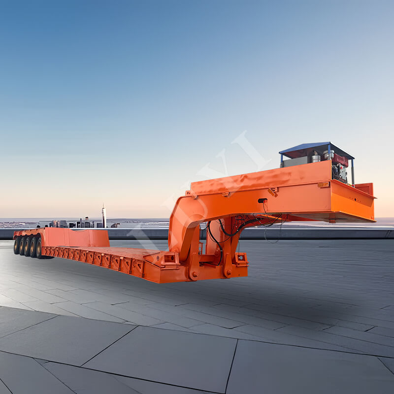 Semi-remorque surbaissée col de cygne débrayable à 5 essieux