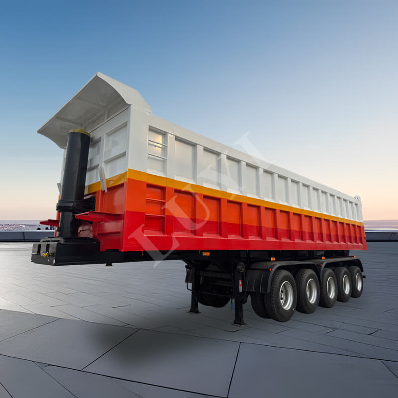 Remorque à benne arrière robuste à 5 essieux de 120 tonnes, remorque de camion à déchargement automatique en acier au carbone