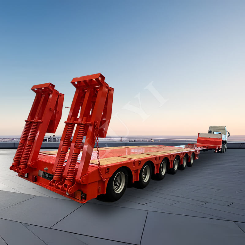 Remorque à 6 essieux, 80 tonnes, 100 tonnes, 120 tonnes à col de cygne, remorque surbaissée rétractable Remorque à 6 essieux, 80 tonnes, 100 tonnes, 120 tonnes à col de cygne, remorque surbaissée rétractable