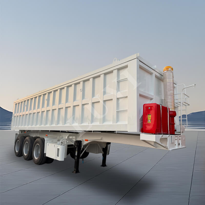 Semi-remorque à benne basculante arrière rectangulaire en forme de U à trois essieux de 60 tonnes
